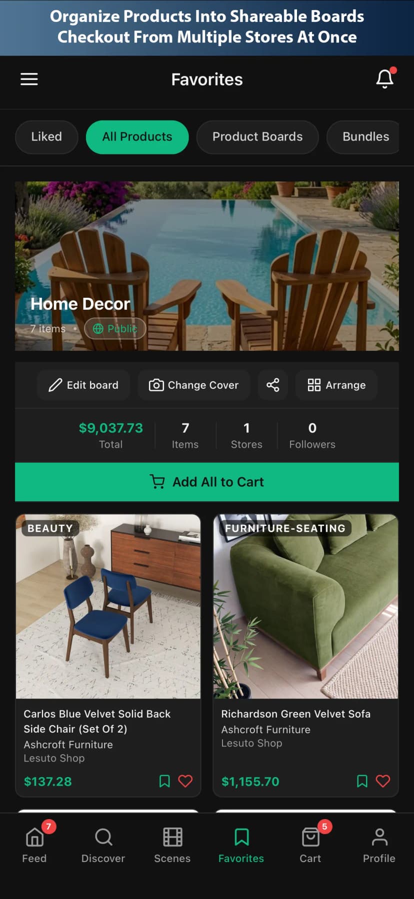 Hub product board with Add All to Cart