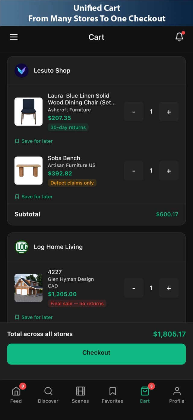 Unified cart on mobile