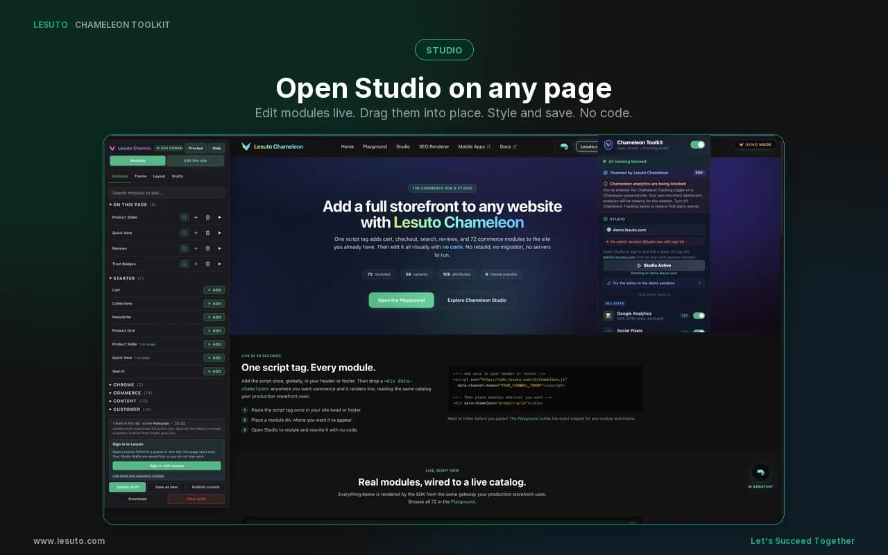Open Studio on any page with Chameleon Toolkit