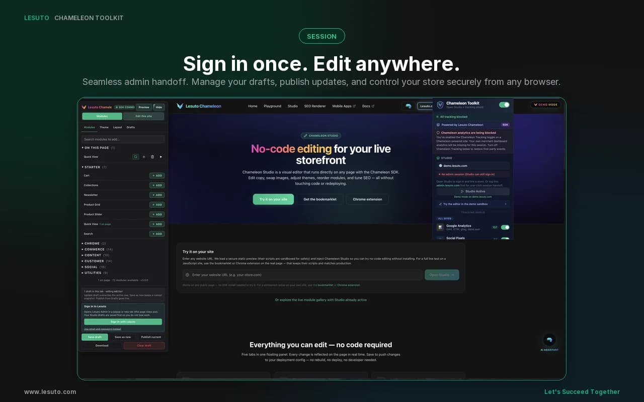 Sign in once and edit anywhere with Studio session handoff