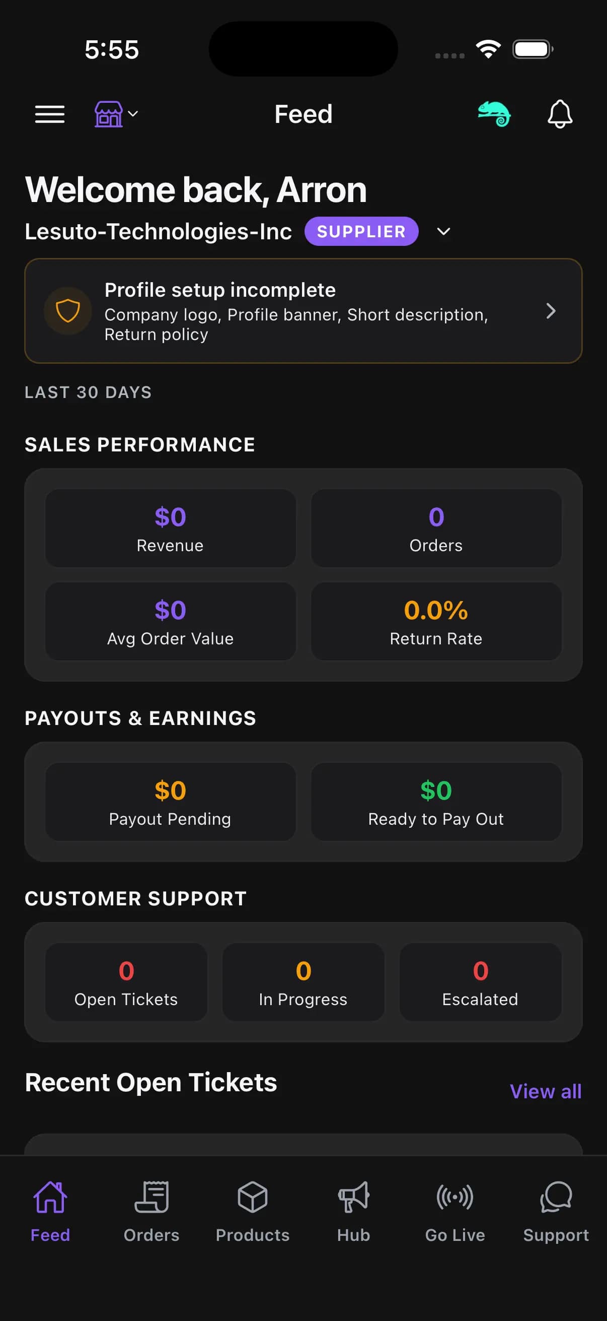 Lesuto Seller home: orders, earnings, and catalog at a glance